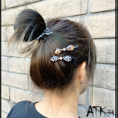 リボンモチーフ ゼブラ レオパード チーター ヘアピン ヘアクリップ ダッカール 髪留め 大人可愛い 簡単ヘアアレンジ レディース ヘアアクセサリー：HD181203