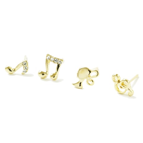 (4点セット）It's a Girl Barbie Music symbol バービー 人形 ドール 音楽 音符 トーン記号 ピアス スタッドピアス レディース アクセサリー：PSS180901