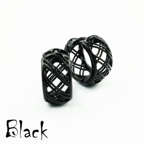 両耳用（2個セット）透かし メッシュ  フープピアス 18G シルバー ブラック シンプル 上品  レディース アクセサリー：HPB170505