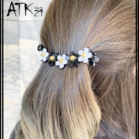お花 フラワー モノトーン バナナクリップ ヘアクリップ レディース 簡単ヘアアレンジ ヘアアクセサリー