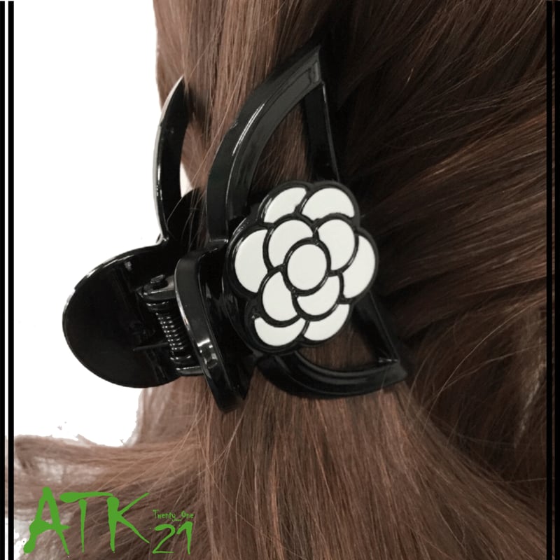 カメリア ブラック バンスクリップ ヘアクリップ 髪留め 簡単ヘア