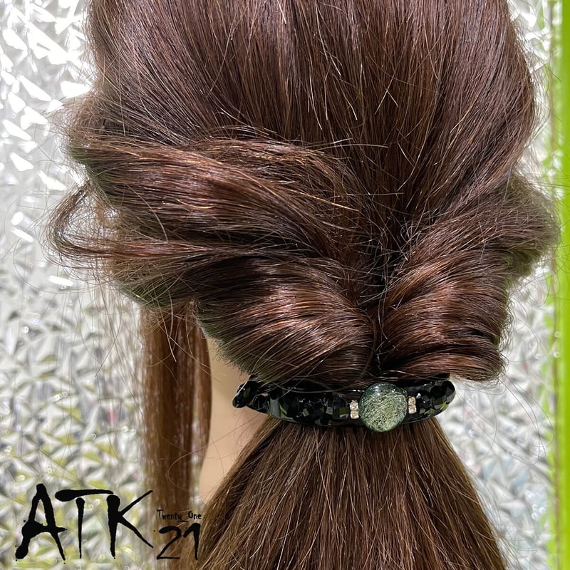 アッカ*マーブル柄　ラインストーン*バナナクリップ*ヘアアクセサリー リトルムーン ダッカールクリップべっ甲風 パールカラー