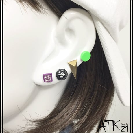 （4点Set）サークルトライアングル ピラミッド 16G パヴェスクエア バーベルピアス ボディピアス 軟骨  ステンレス  メンズ レディース ユニセックス アクセサリー：PBS181106