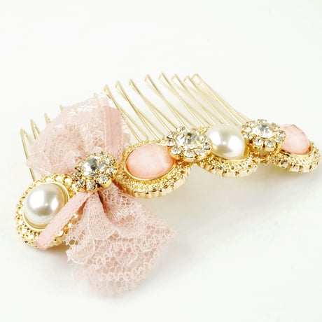 レース リボン パール ビジュー ヘア コーム レディース ヘアアクセサリー ヘアアレンジ:HKM160201