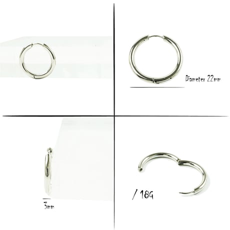 片耳用（1個売り）Silver リングピアス フープピアス  18G ステンレスピアス Surgical Steel 316L メンズ レディース ユニセックス アクセサリー：MPS191201