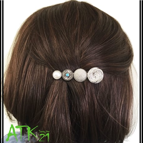 シルバー コンチョ ターコイズ パール ビジュー アンティーク ビンテージ ヘアクリップ ダッカール くちばしクリップ 簡単ヘアアレンジ レディース ヘアアクセサリー：HD180401