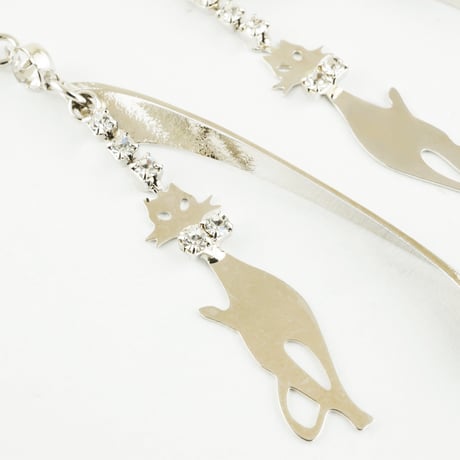 ネコ 猫 キャット フックピアス ジプシーピアス シルバー ゴールド ラインストーン ねこ大好き レディース アクセサリー おしゃれ：PL160402