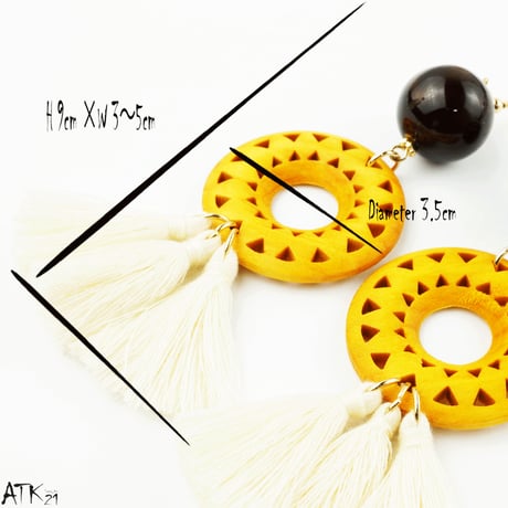 ウッドサークルモチーフピアス  フリンジ ウッド ピアス エスニック ボヘミアン  レディース アクセサリー：PHL170801