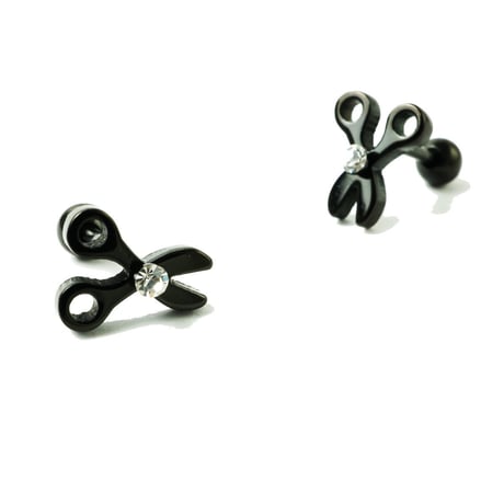 両耳用（2点セット）はさみ モチーフ ハサミ 鋏 scissors 16G ステンレスピアス スレートバーベル 軟骨 ボディピアス メンズ レディース ユニセックス アクセサリー：MPS181005