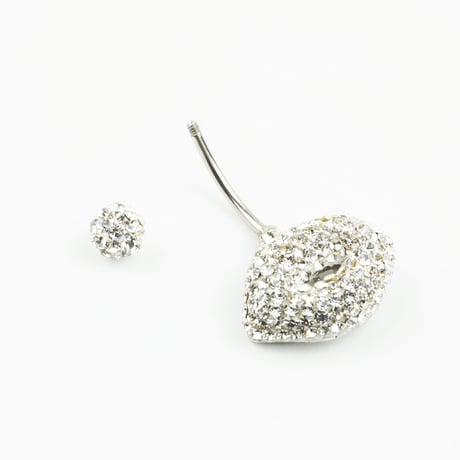 リップ モチーフ 唇 へそピアス 16G  パヴェ バナナバーベル ネイブル ボディピアス スワロフスキー サージカルステンレス316L アクセサリー：NP170402