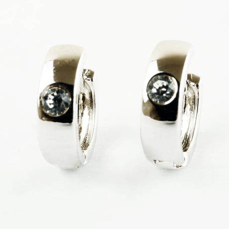 両耳用（2個セット） 一粒ストーン シンプル ミニフープピアス ミニリングピアス シルバー ブラスピアス メンズ レディース アクセサリー