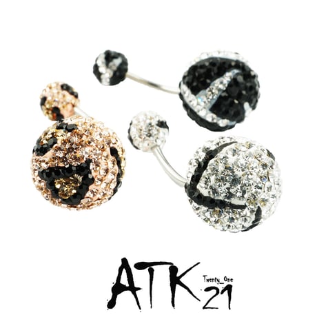 （1個売り）へそピアス 16G パヴェ バナナバーベル ヒョウ柄 ボディピアス スワロフスキー サージカルステンレス316L アクセサリー