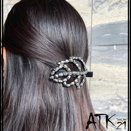 リーフ leaf ブラック ビーズストーン ヘアクリップ ダッカール 髪留め 簡単ヘアアレンジ レディース ヘアアクセサリー 【送料無料】