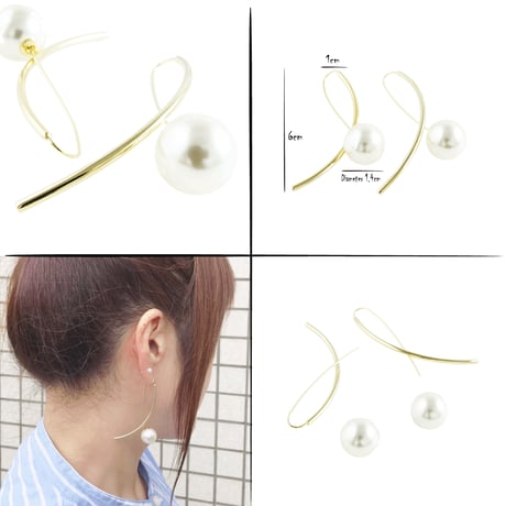 両耳用（2点セット）パール フープピアス パールキャッチ 上品 おしゃれ 大人アクセ パーティ 2次会 レディース アクセサリー ：HPP190310