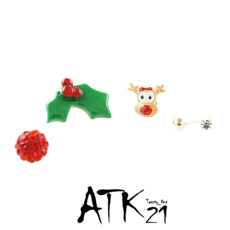 (5点セット）クリスマス Xmas ツリー トナカイ 柊 パヴェボール スター ゴールド ビジュー ピアス スタッドピアス  レディース  ユニセックス アクセサリー：PKS181201/2