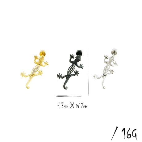 片耳用（1個売り）トカゲ ヤモリ 爬虫類 キュービックジルコニア 16G 軟骨ピアス ネジタイプ ボディピアス ステンレス メンズ レディース ユニセックス アクセサリー：MPS190101