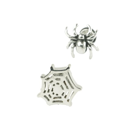 両耳用（2点セット）蜘蛛 蜘蛛の巣 16G ステンレスピアス Surgical Steel 316L 軟骨 ボディピアス メンズ レディース ユニセックス アクセサリー：MPS180104