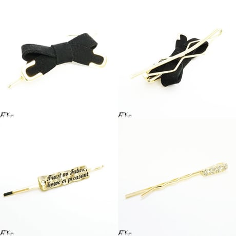 (3本セット)スエードリボン ゴールドプレート ビジュー ゴールド ヘアピンセット 髪どめ 前髪 レディース ヘアアクセサリー ：HAS171101