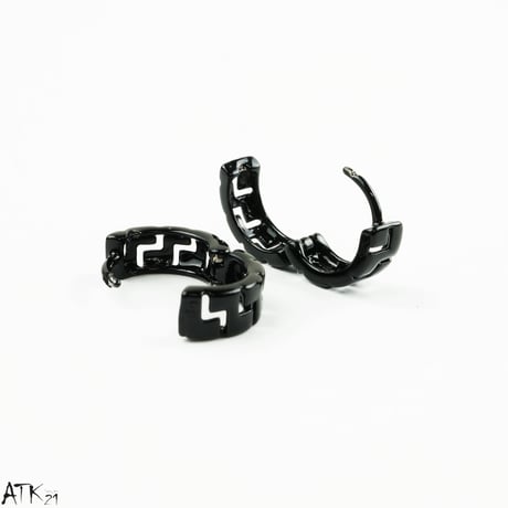 両耳用（2個セット）グレカ模様 シンプル フープピアス 18G シルバー ブラック メンズ レディース ユニセックス アクセサリー：HPB170703(L)