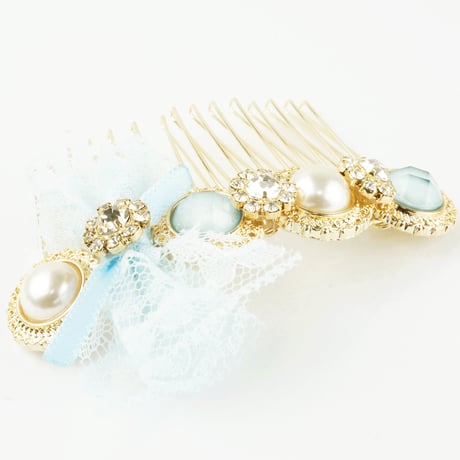 レース リボン パール ビジュー ヘア コーム レディース ヘアアクセサリー ヘアアレンジ:HKM160201