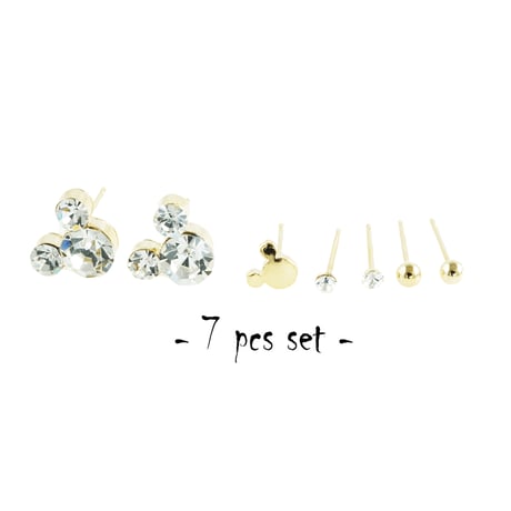 (7点セット）ミッキー モチーフ Clear クリア ゴールド セットピアス  スタッドピアス メンズ レディース  ユニセックス アクセサリー：PSS181111