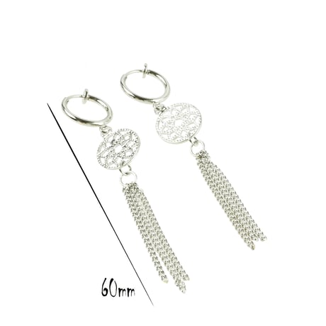 両耳用（2点セット）エスニック 夏アクセ チェーンフリンジ フープ フェイクピアス ノンホール パイプイヤリング メンズ レディース ユニセックス アクセサリー：FP190703