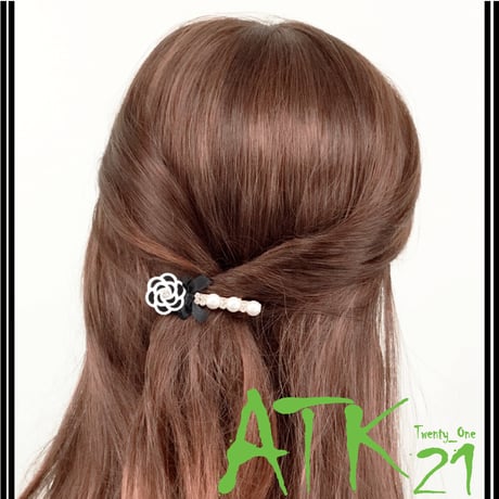 カメリア リボン パール ストーン ヘアピン ヘアクリップ ダッカール くちばしクリップ 簡単ヘアアレンジ レディース ヘアアクセサリー：HD170701