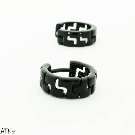 両耳用（2個セット）グレカ模様 シンプル フープピアス 18G シルバー ブラック メンズ レディース ユニセックス アクセサリー：HPB170703(L)