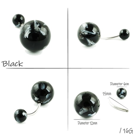（1個売り）マーブルカラー 16G バナナバーベルピアス ボディピアス へそピアス サージカルステンレス316L アクセサリー メンズ レディース ユニセックス
