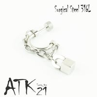片耳用（1個売り）フープ チェーン スクエアキューブ 16G ステンレスピアス Surgical Steel 316L 軟骨ピアス メンズ レディース ユニセックス アクセサリー：MPS171001