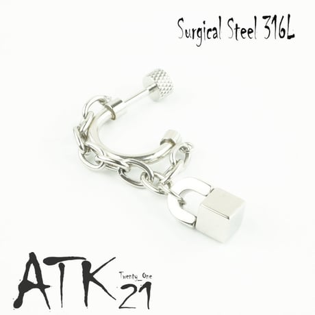 片耳用（1個売り）フープ チェーン スクエアキューブ 16G ステンレスピアス Surgical Steel 316L 軟骨ピアス メンズ レディース ユニセックス アクセサリー：MPS171001