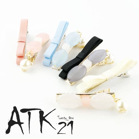 (2本セット) リボン パール ビジュー ストーン ヘアクリップセット 髪どめ 大人可愛い ヘアアクセサリー：HD170203