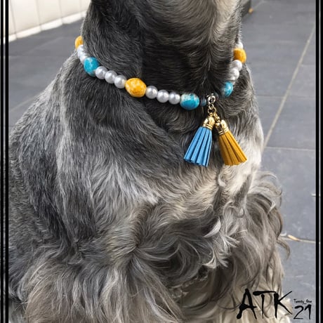 犬用ネックレス ドックアクセサリー ドックネックレス 愛犬 わんこアクセサリー イエロー ターコイズ パール フリンジチャーム 愛犬のためのネックレス お散歩クッズ：DN190603