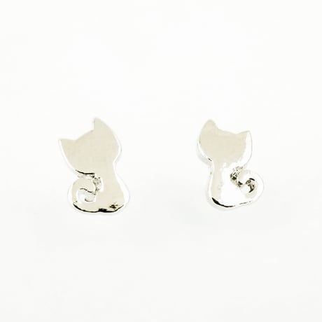 両耳用（2個セット）ねこ ネコ 猫 ピアス シルバー スタッドピアス かわいい cute ユニセックス アクセサリー：PS160610