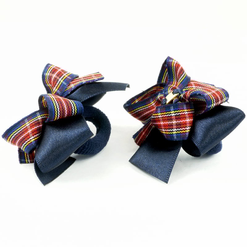 2個セット） リボン タータンチェック ヘアゴム ツインテール キッズ