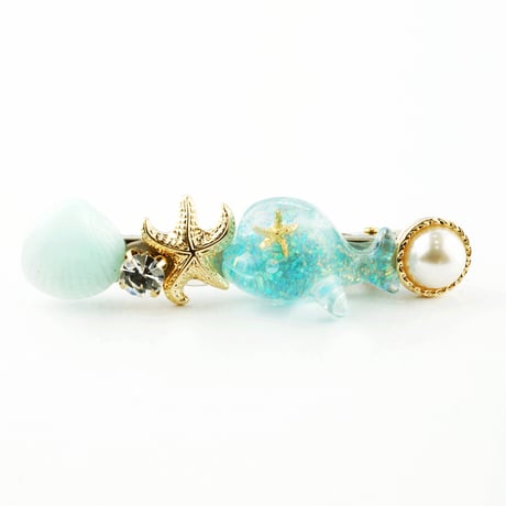 海モチーフ ヘアクリップ フィッシュ スターフィッシュ ヒトデ  シェル 貝殻 パール ビジュー ダッカール レディース ヘアアクセサリー：HD170205