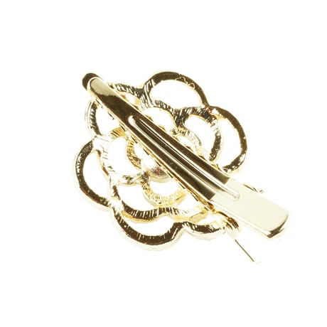 カメリア モチーフ パール ゴールド  ヘアクリップ ダッカール くちばしクリップ 上品 大人アクセ 簡単ヘアアレンジ レディース ヘアアクセサリー：HD171211