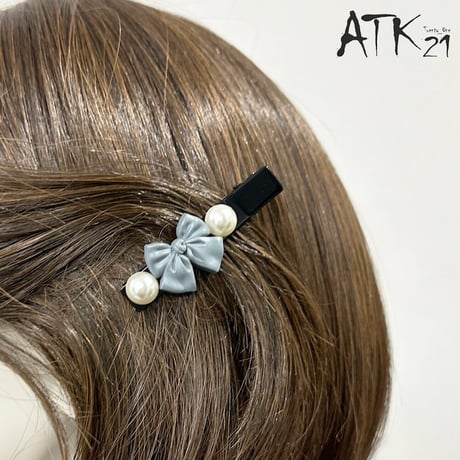 リボンモチーフ ヘアクリップ マットカラー パール 大人可愛い ダークカラー ダッカール 簡単ヘアアレンジ レディース ヘアアクセサリー