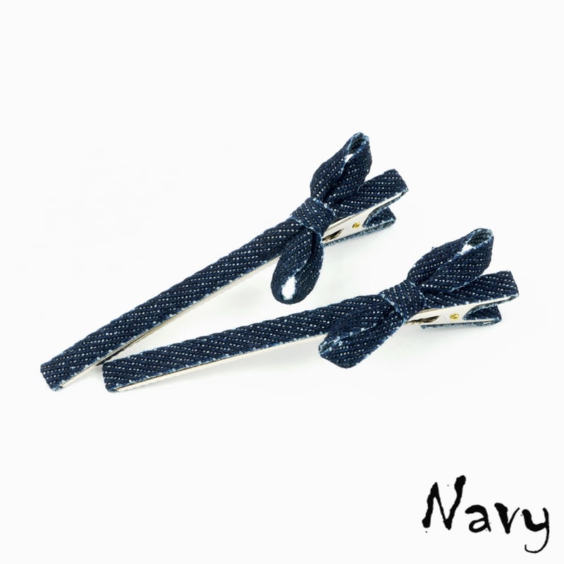 2本セット）リボン デニム ヘアクリップ ダッカールクリップ 前髪 髪 