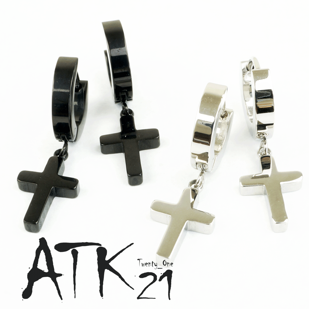 両耳用（2個セット）クロス 十字架 フープ リング ピアス
