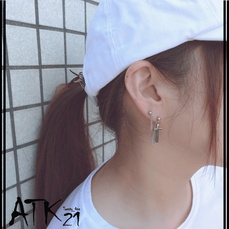 片耳用（1個売り）2ホール ダブルホールバーベルピアス チェーン