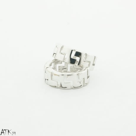 両耳用（2個セット）グレカ模様 シンプル フープピアス 18G シルバー ブラック メンズ レディース ユニセックス アクセサリー：HPB170703(S)