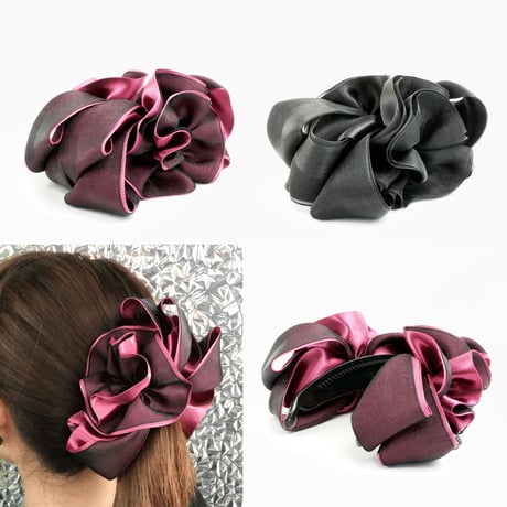 ボリューム リボン シフォン バナナクリップ レディース ヘアクリップ ヘアアクセサリー：HBN131001