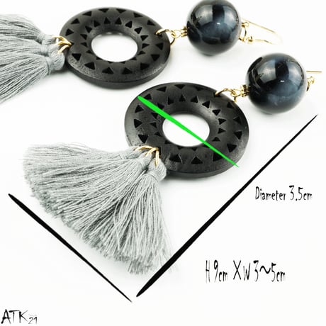 ウッドサークルモチーフピアス  フリンジ ウッド ピアス エスニック ボヘミアン  レディース アクセサリー：PHL170801
