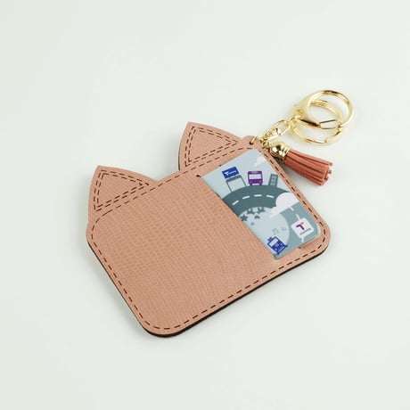 Cat 猫 ねこ ネコ モチーフ スエード パスケース  カードケース カードホルダー ICカード キーホルダー アクセサリー：PC180205
