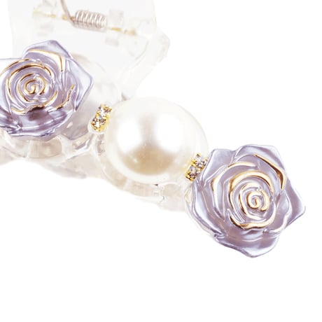 ローズ 薔薇 パール 涼しげ バンスクリップ ヘアクリップ 髪留め 簡単ヘアアレンジ レディース ヘアアクセサリー：HBL180601