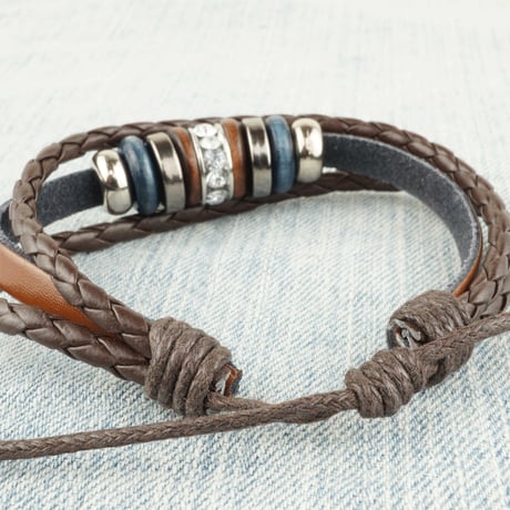 3連レザーコードブレスレット シンプル ペアブレスレット メンズ レディース アクセサリー：MB160306