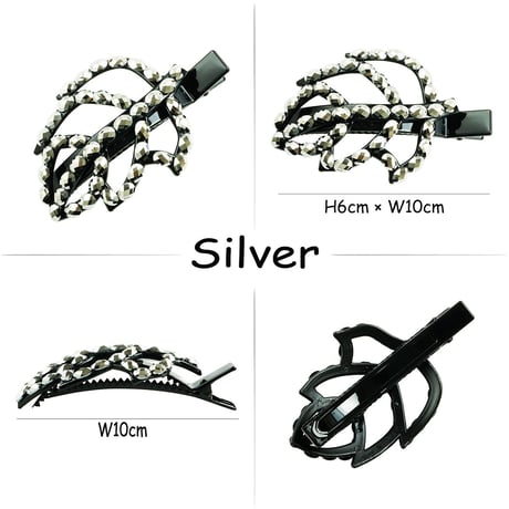 リーフ leaf ブラック ビーズストーン ヘアクリップ ダッカール 髪留め 簡単ヘアアレンジ レディース ヘアアクセサリー 【送料無料】