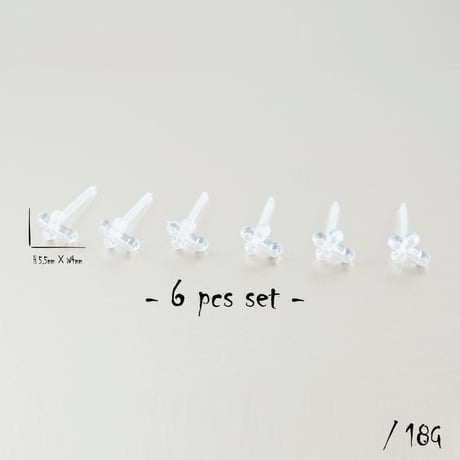 (6点セット）クロスモチーフ 十字架 シークレットピアス 透明ピアス 18G ゴムキャッチ アクリル メンズ レディース ユニセックス アクセサリー：SP190103