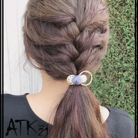 ゴールドサークル パール アンティーク トライアングル マーブル模様 大人レディ ヘアフック ヘアカフス ポニーフック ヘアクリップ レディース ヘアアクセサリー：HF190801
